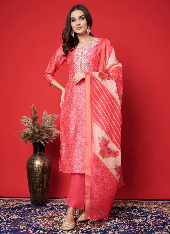 Silk Pink Festival Wear Bandhani Print Readymade Bandhani Print Suit